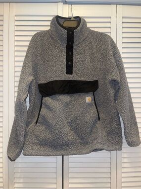Carhartt Black and Gray Sherpa-Lined Hoodie Jacket
